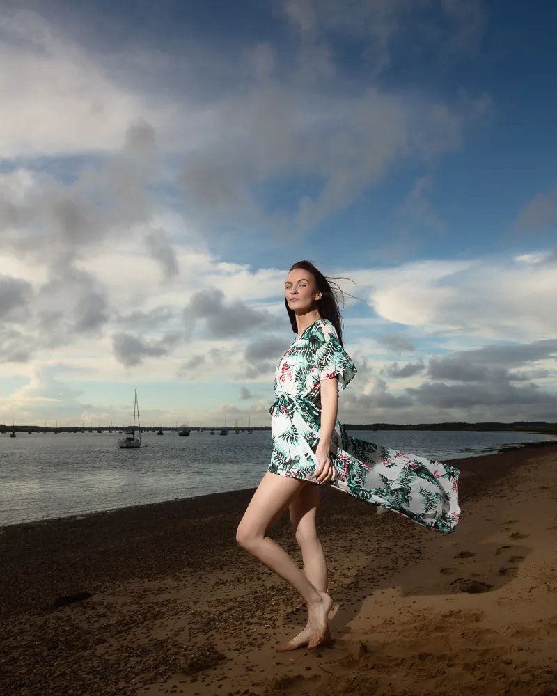 Model photographed on the shingle at Bawdsey, Suffolk coast