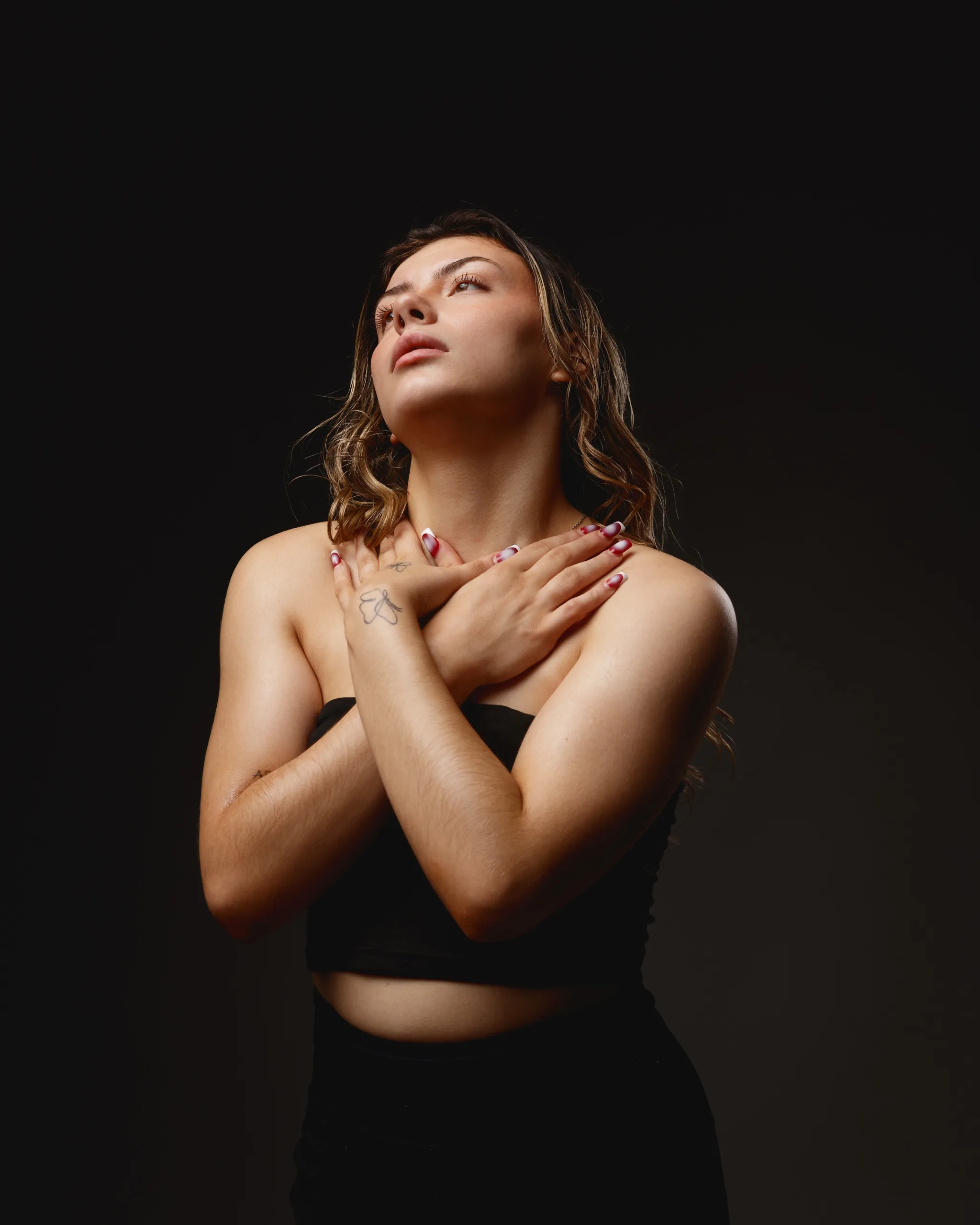 Model portrait shot with coloured gels at the Rendlesham studio, Suffolk